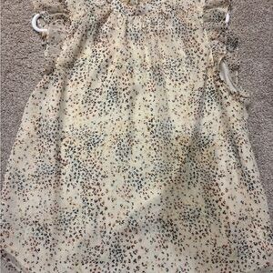 LOFT Cream Multicolor Speckled Ruffle Blouse